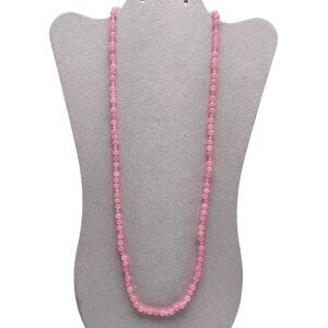 Pink Quartz Beaded Necklace With Round Beads Barrel Clasp 28 in